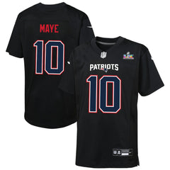 Drake Maye  Youth Super Bowl LX Patch Carbon Fashion Game Jersey - New England Patriots