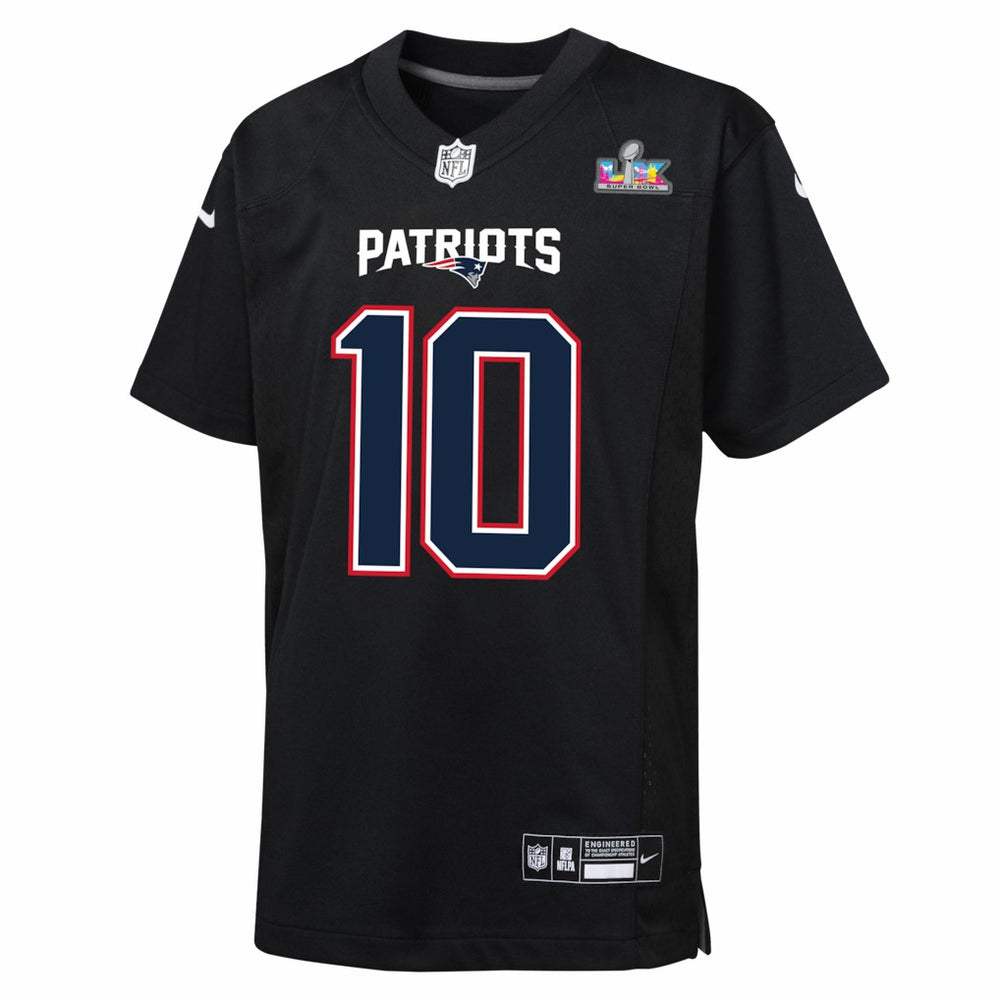 Drake Maye  Youth Super Bowl LX Patch Carbon Fashion Game Jersey - New England Patriots