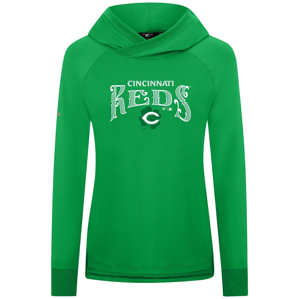 MLB Cincinnati Reds Levelwear Women's St. Patrick's Day Slender Raglan Hoodie