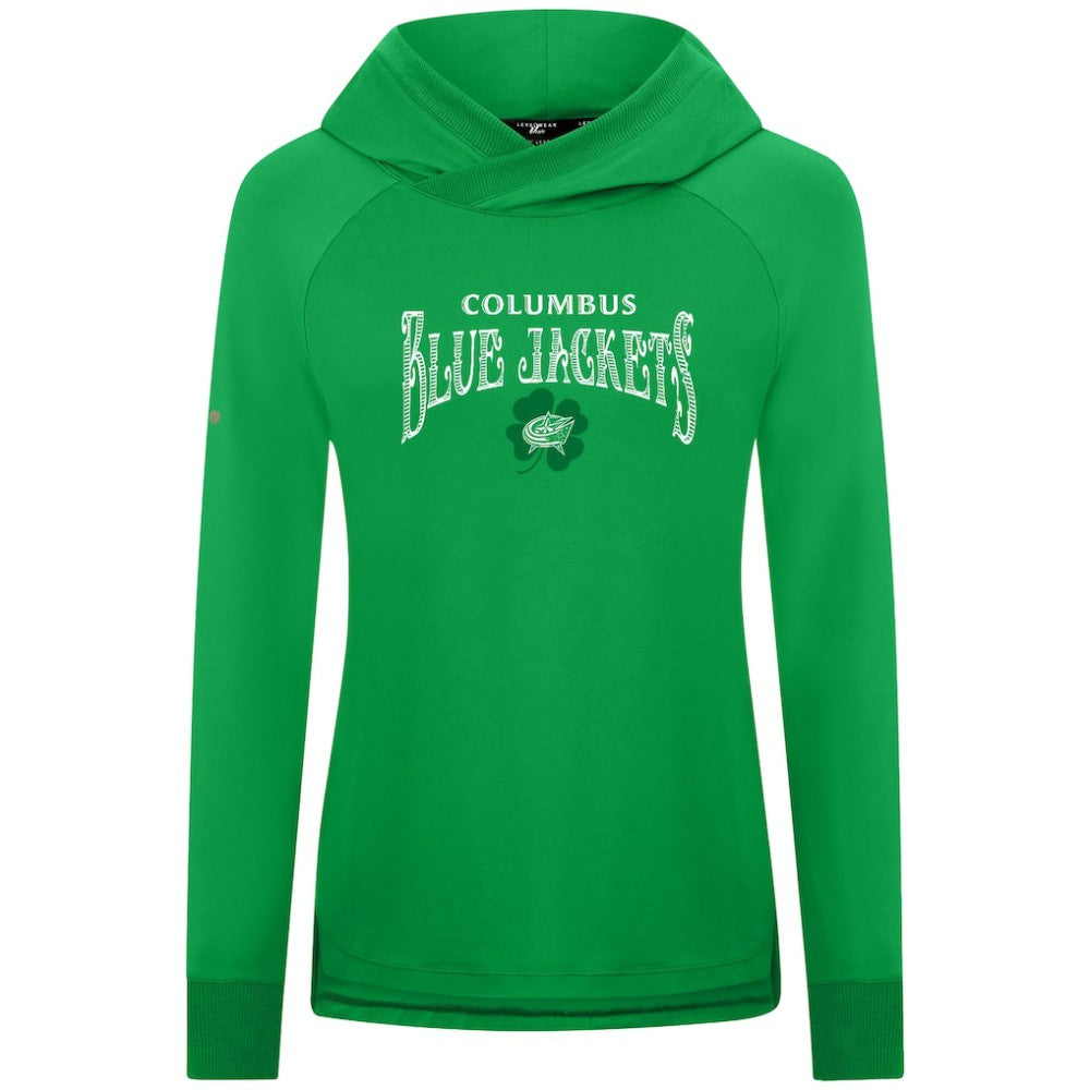 NHL Kelly Green Columbus Blue Jackets Levelwear Women's St. Patrick's Day Slender Raglan Hoodie