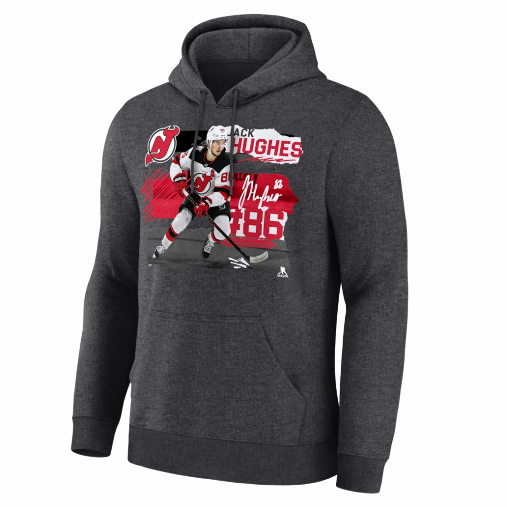NHL Charcoal Jack Hughes New Jersey Devils Fresh Ice Hoodie