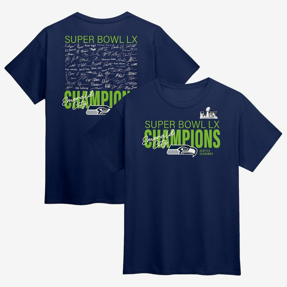 Super Bowl LX Champions Big & Tall Autograph Signing Roster T-Shirt - Seattle Seahawks