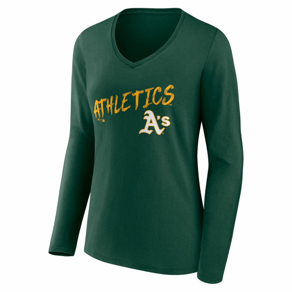 MLB Athletics Women's Hustle Personalized Name & Number Long Sleeve V-Neck T-Shirt