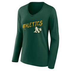 MLB Athletics Women's Hustle Personalized Name & Number Long Sleeve V-Neck T-Shirt