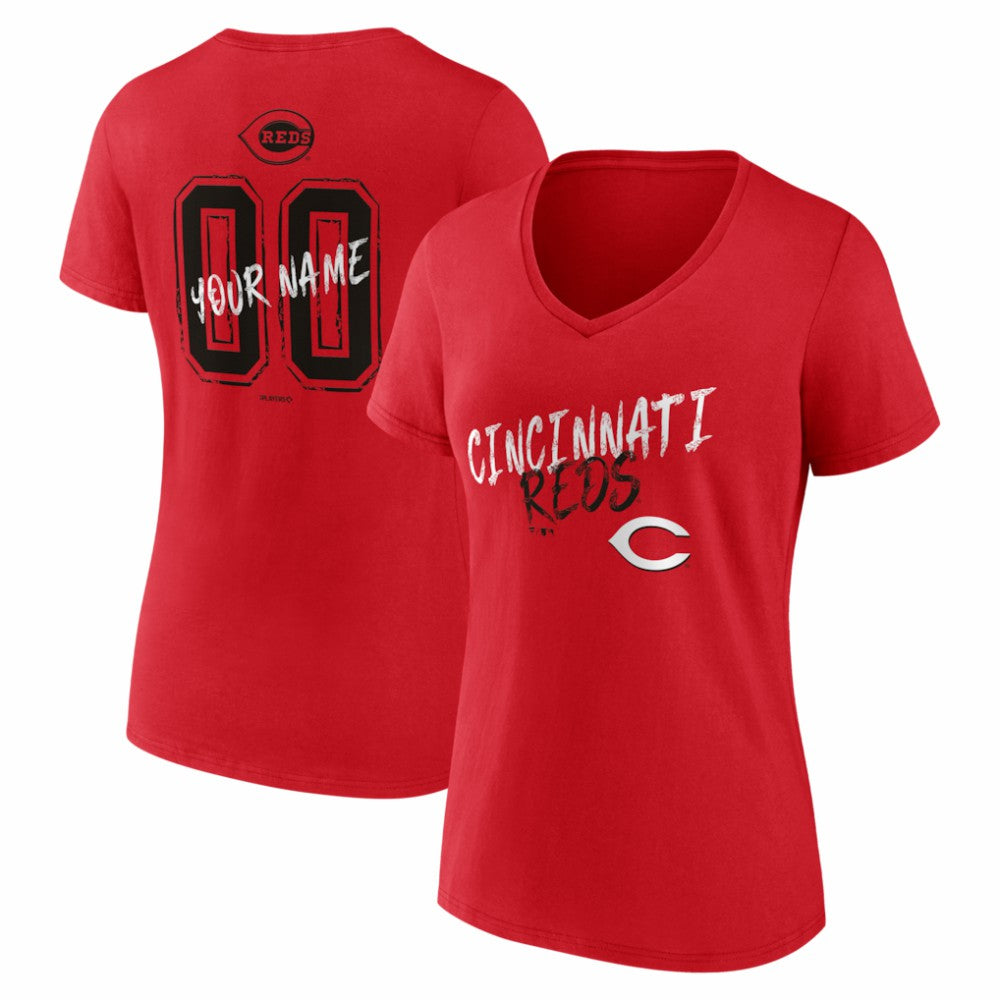 MLB Cincinnati Reds Women's Hustle Personalized Name & Number V-Neck T-Shirt