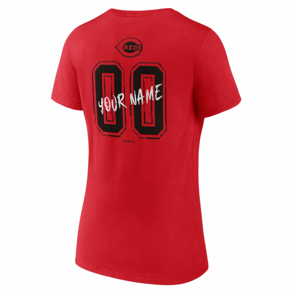 MLB Cincinnati Reds Women's Hustle Personalized Name & Number V-Neck T-Shirt