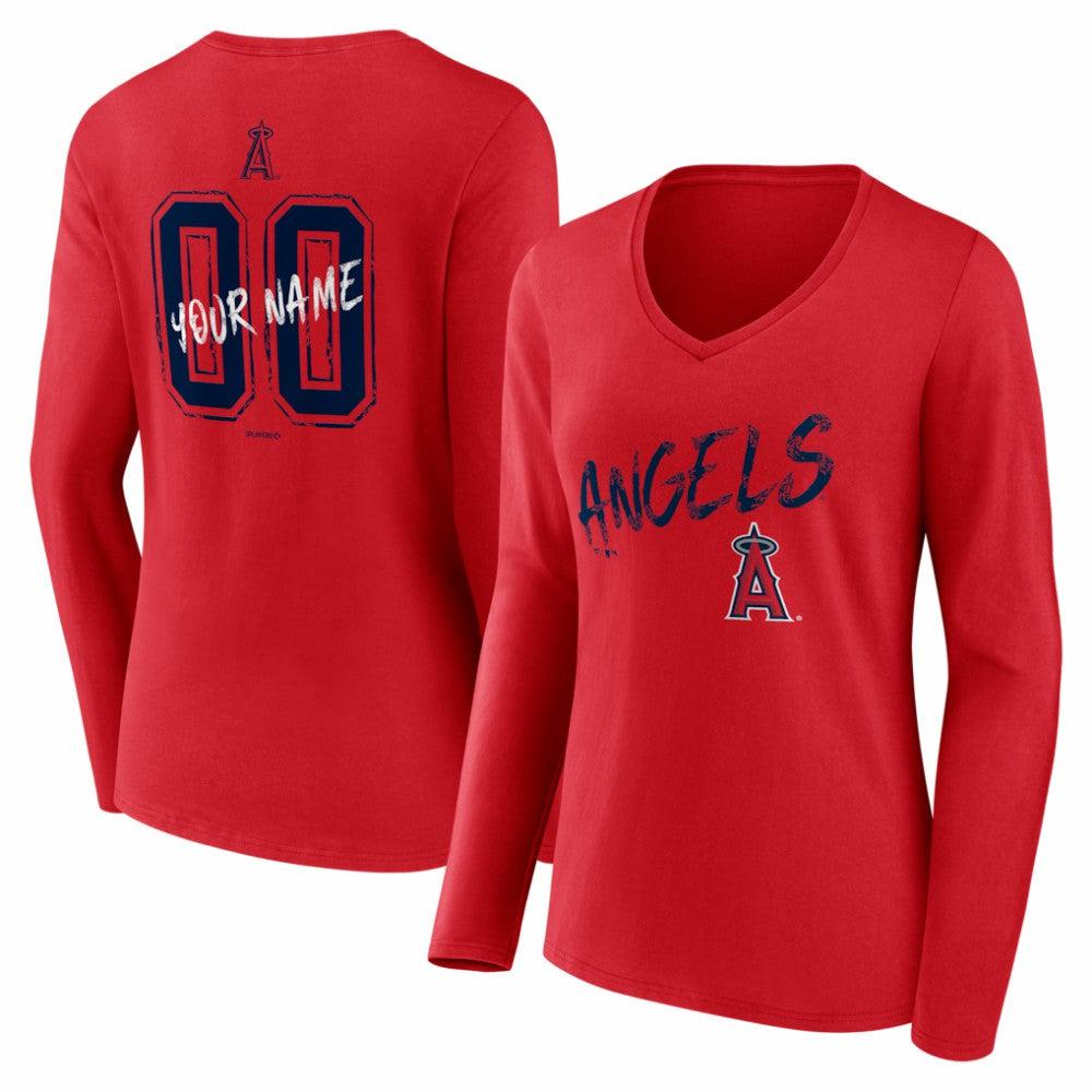 MLB Los Angeles Angels Women's Hustle Personalized Name & Number Long Sleeve V-Neck T-Shirt