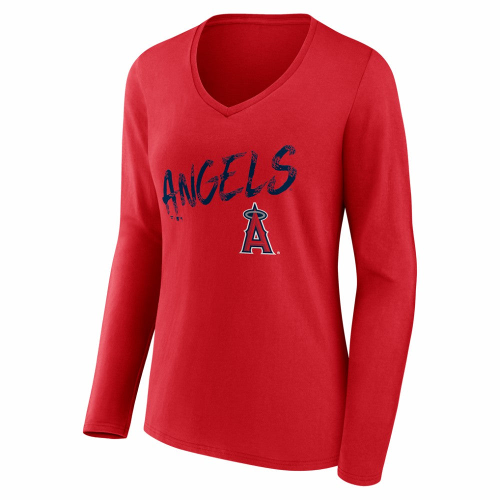 MLB Los Angeles Angels Women's Hustle Personalized Name & Number Long Sleeve V-Neck T-Shirt