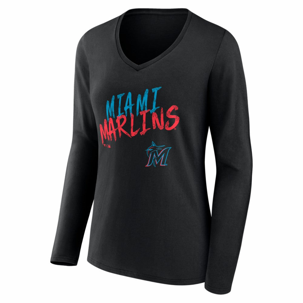 MLB Miami Marlins Women's Hustle Personalized Name & Number Long Sleeve V-Neck T-Shirt