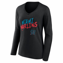 MLB Miami Marlins Women's Hustle Personalized Name & Number Long Sleeve V-Neck T-Shirt