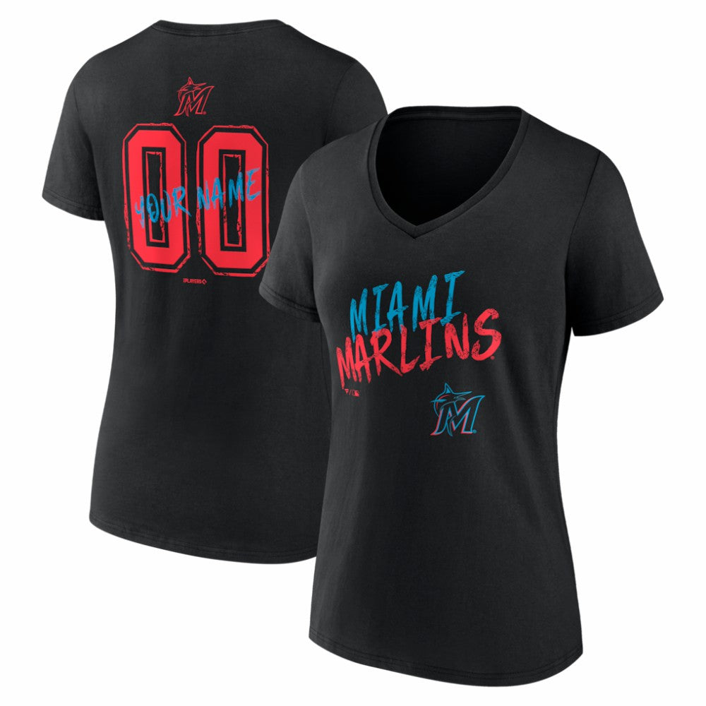 MLB Miami Marlins Women's Hustle Personalized Name & Number V-Neck T-Shirt