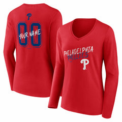 MLB Philadelphia Phillies Women's Hustle Personalized Name & Number Long Sleeve V-Neck T-Shirt