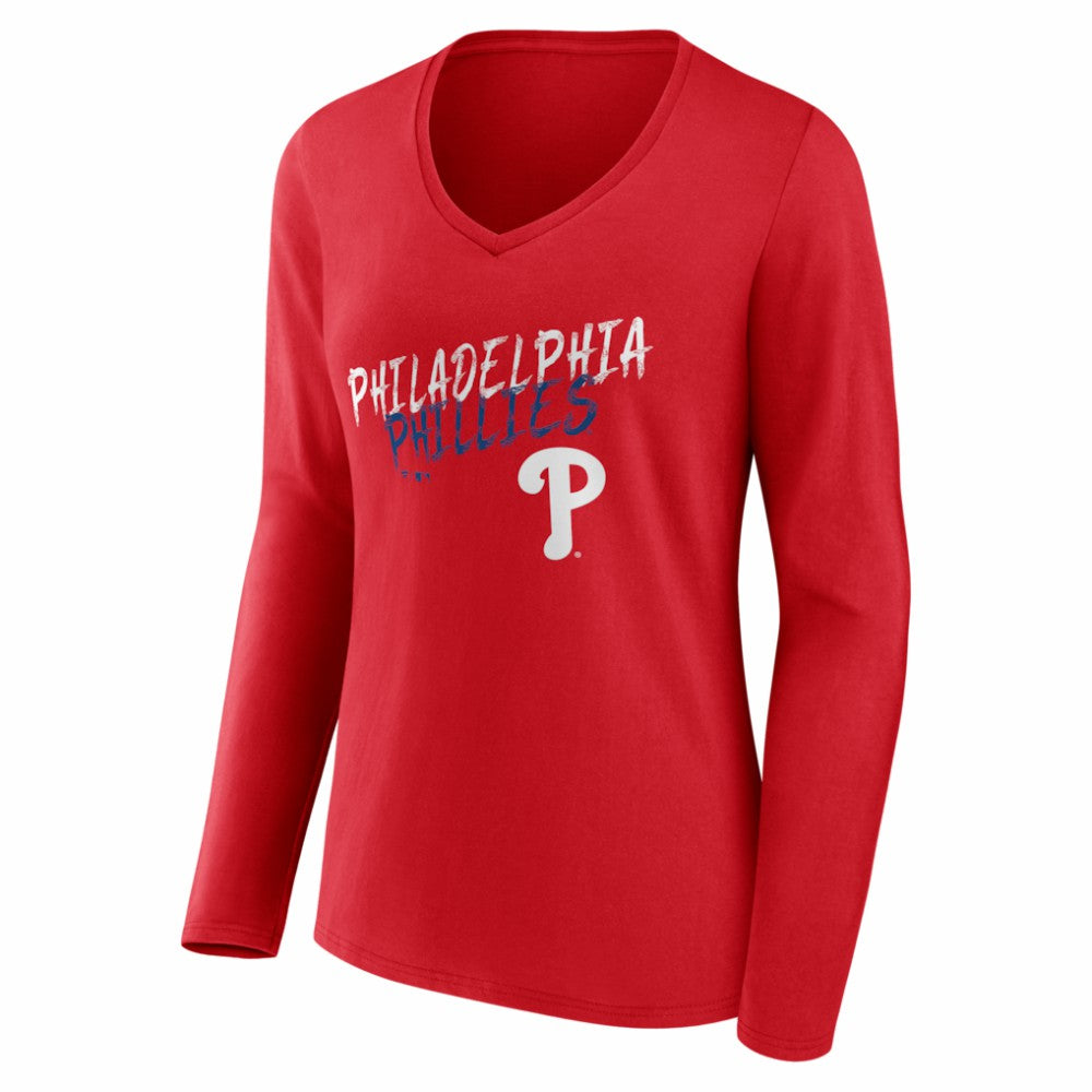 MLB Philadelphia Phillies Women's Hustle Personalized Name & Number Long Sleeve V-Neck T-Shirt