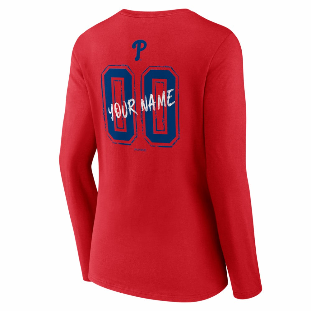 MLB Philadelphia Phillies Women's Hustle Personalized Name & Number Long Sleeve V-Neck T-Shirt