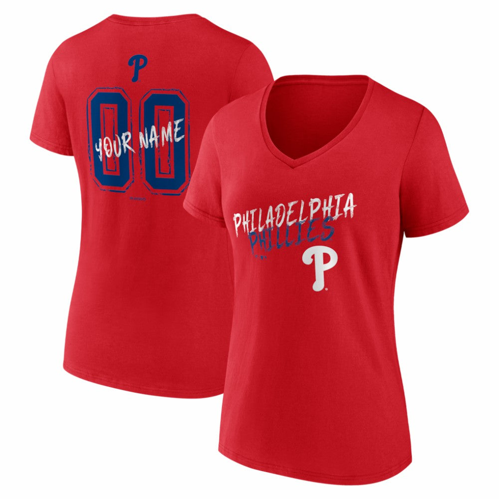 MLB Philadelphia Phillies Women's Hustle Personalized Name & Number V-Neck T-Shirt