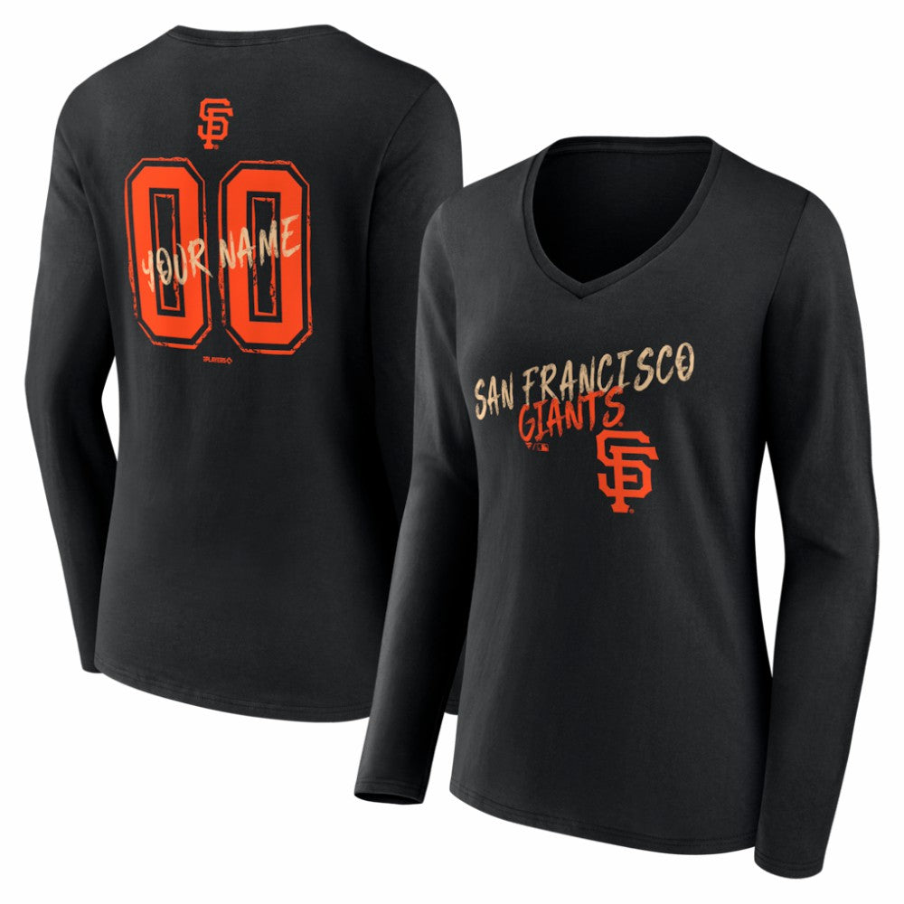 MLB San Francisco Giants Women's Hustle Personalized Name & Number Long Sleeve V-Neck T-Shirt