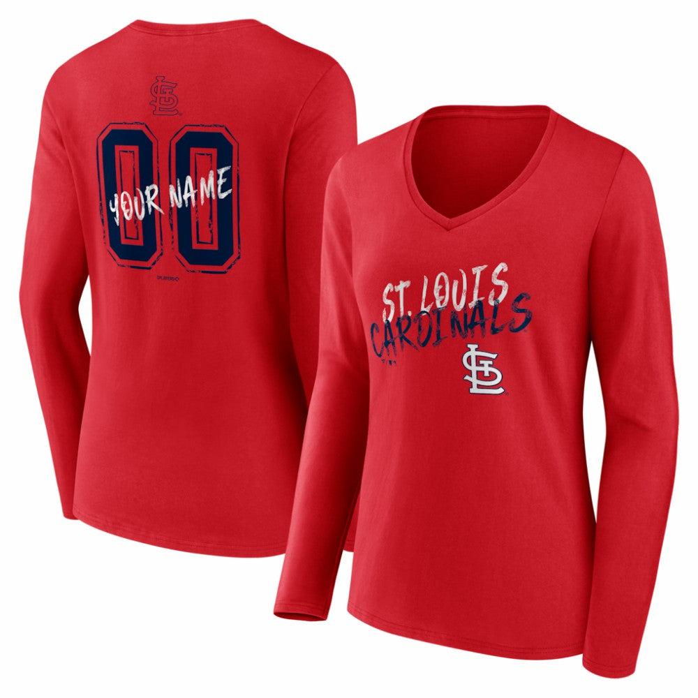 MLB St. Louis Cardinals Women's Hustle Personalized Name & Number Long Sleeve V-Neck T-Shirt