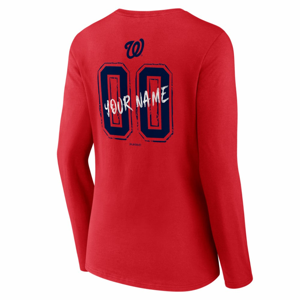 MLB Washington Nationals Women's Hustle Personalized Name & Number Long Sleeve V-Neck T-Shirt