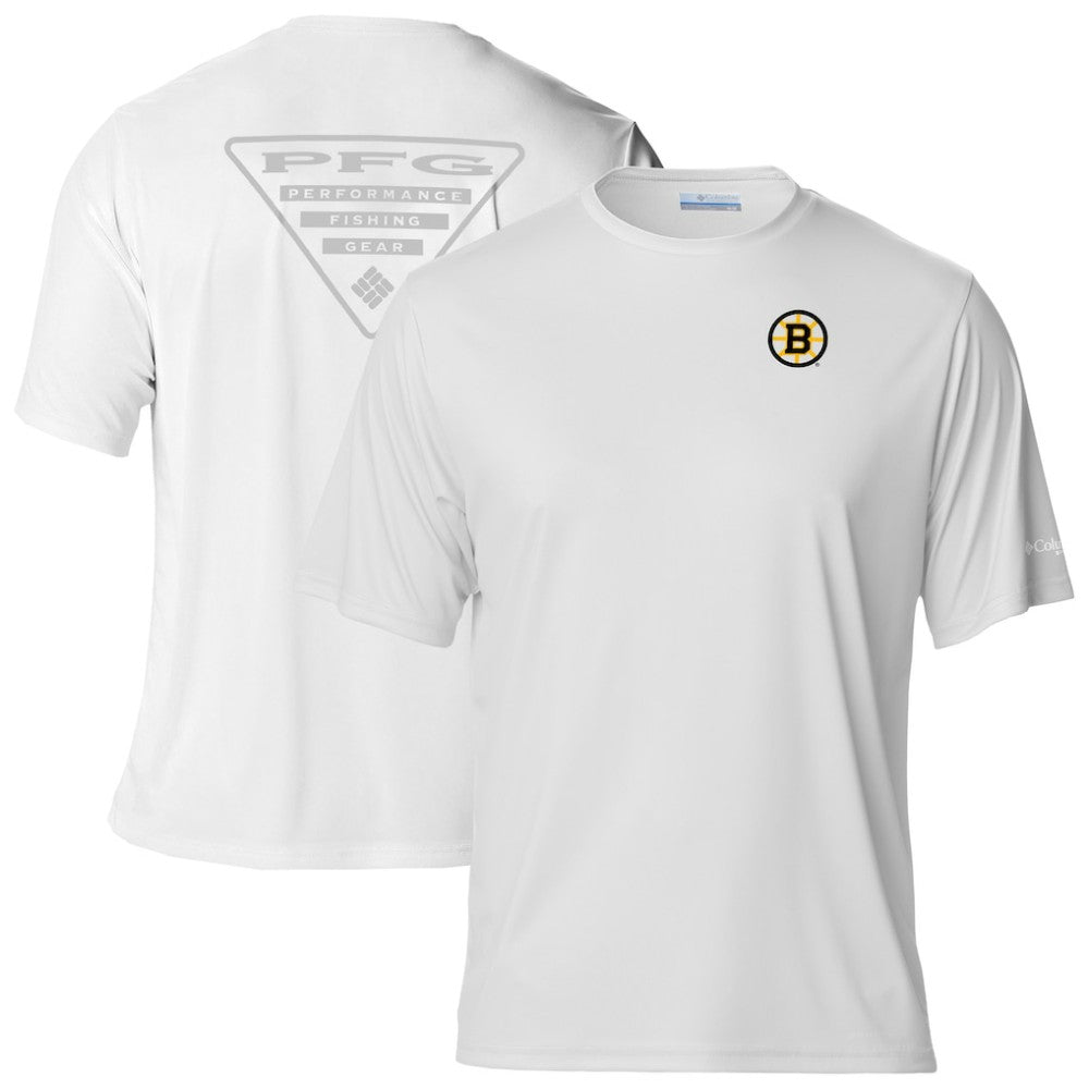 NHL White Boston Bruins Columbia PFG Terminal Tackle Omni-Shade T-Shirt