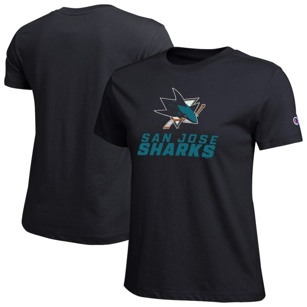 NHL Black San Jose Sharks Champion Women's Wordmark Lockup T-Shirt