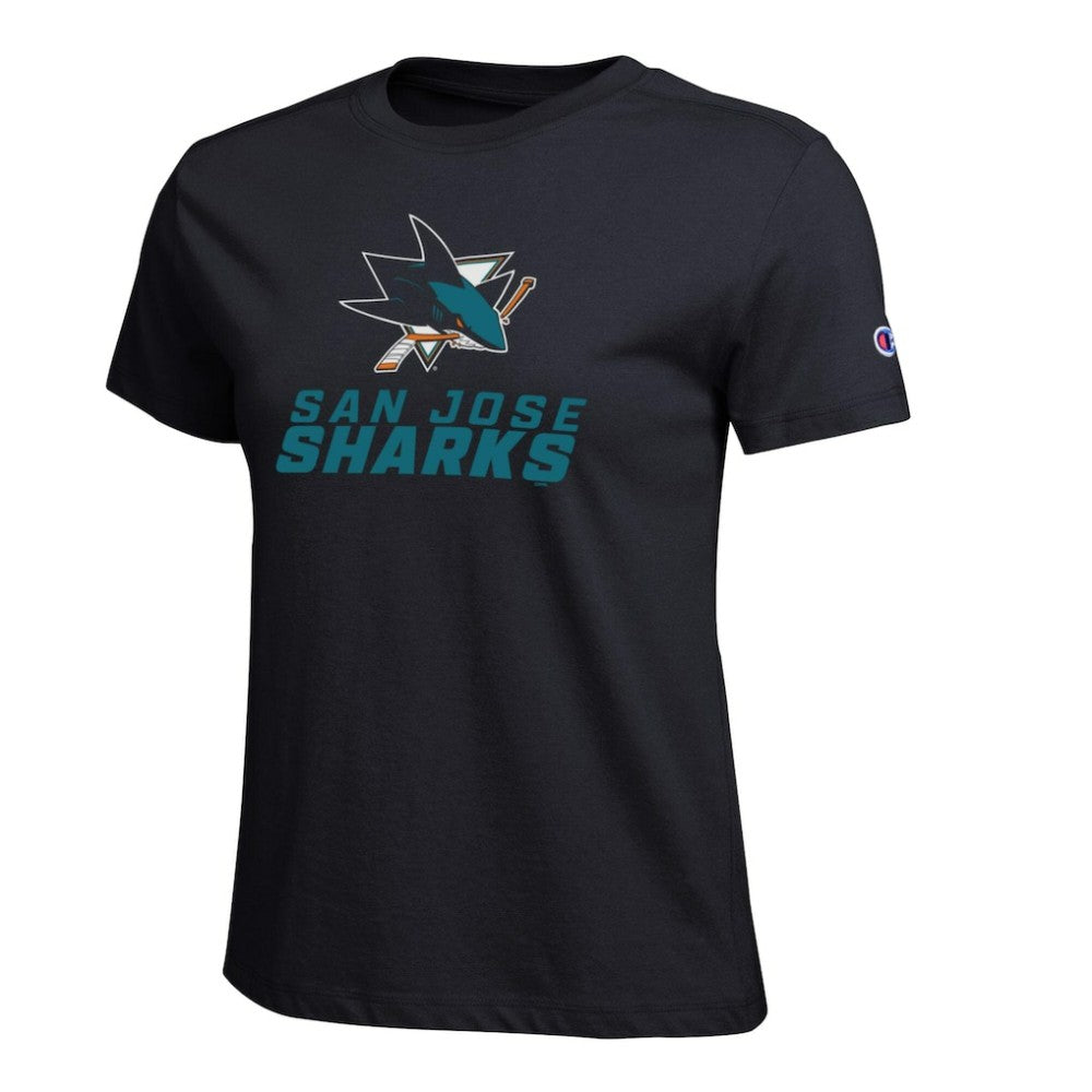 NHL Black San Jose Sharks Champion Women's Wordmark Lockup T-Shirt