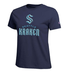 NHL Navy Seattle Kraken Champion Women's Wordmark Lockup T-Shirt