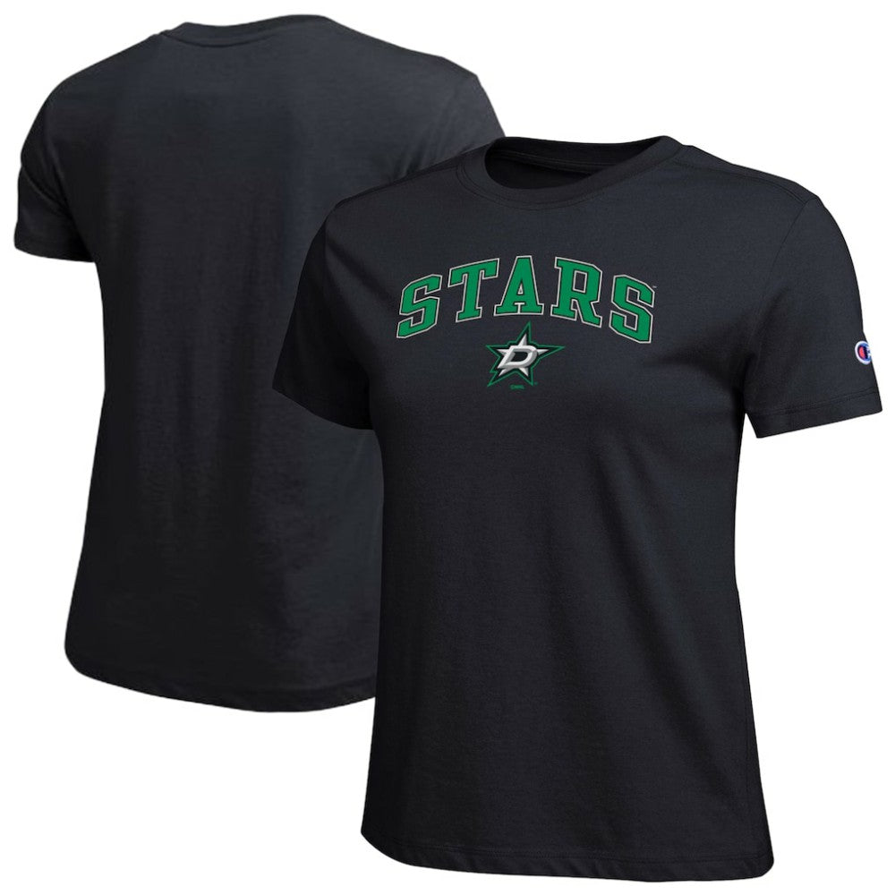 NHL Black Dallas Stars Champion Women's Arch Mascot Logo T-Shirt