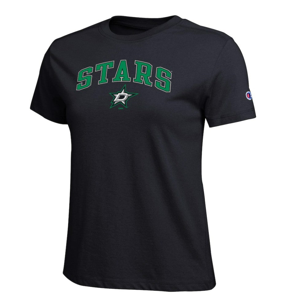 NHL Black Dallas Stars Champion Women's Arch Mascot Logo T-Shirt