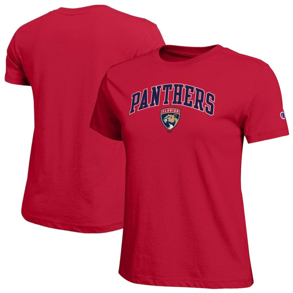 NHL Red Florida Panthers Champion Women's Arch Mascot Logo T-Shirt