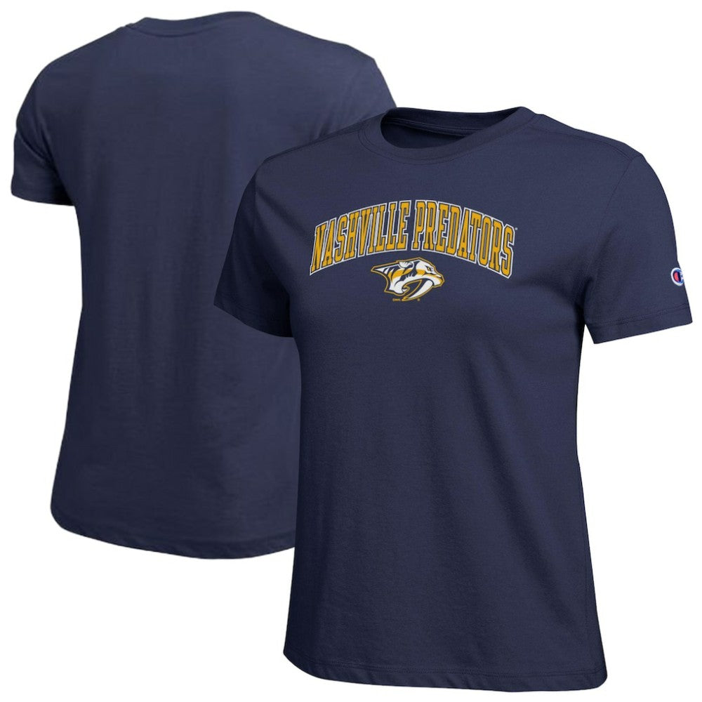 NHL Navy Nashville Predators Champion Women's Arch Mascot Logo T-Shirt