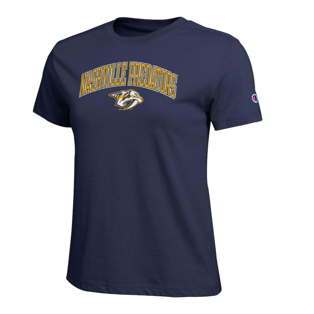 NHL Navy Nashville Predators Champion Women's Arch Mascot Logo T-Shirt