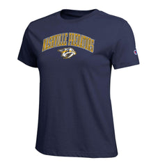 NHL Navy Nashville Predators Champion Women's Arch Mascot Logo T-Shirt