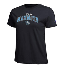 NHL Black Utah Mammoth Champion Women's Arch Mascot Logo T-Shirt