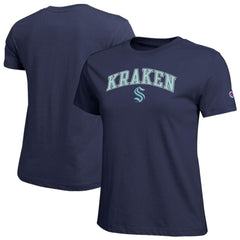 NHL Navy Seattle Kraken Champion Women's Arch Mascot Logo T-Shirt