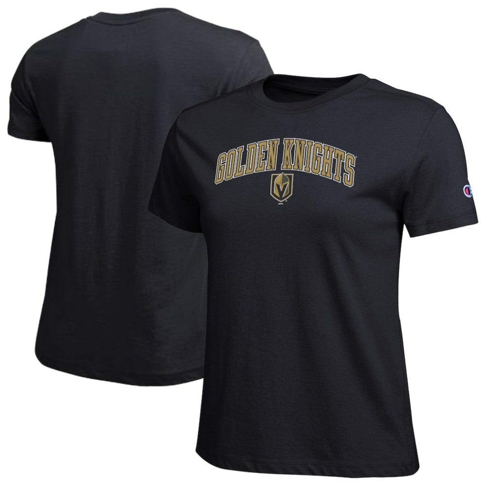 NHL Black Vegas Golden Knights Champion Women's Arch Mascot Logo T-Shirt