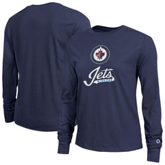 NHL Navy Winnipeg Jets Champion Women's Wordmark Lockup Long Sleeve T-Shirt