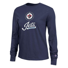 NHL Navy Winnipeg Jets Champion Women's Wordmark Lockup Long Sleeve T-Shirt