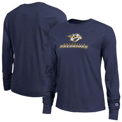 NHL Navy Nashville Predators Champion Women's Wordmark Lockup Long Sleeve T-Shirt