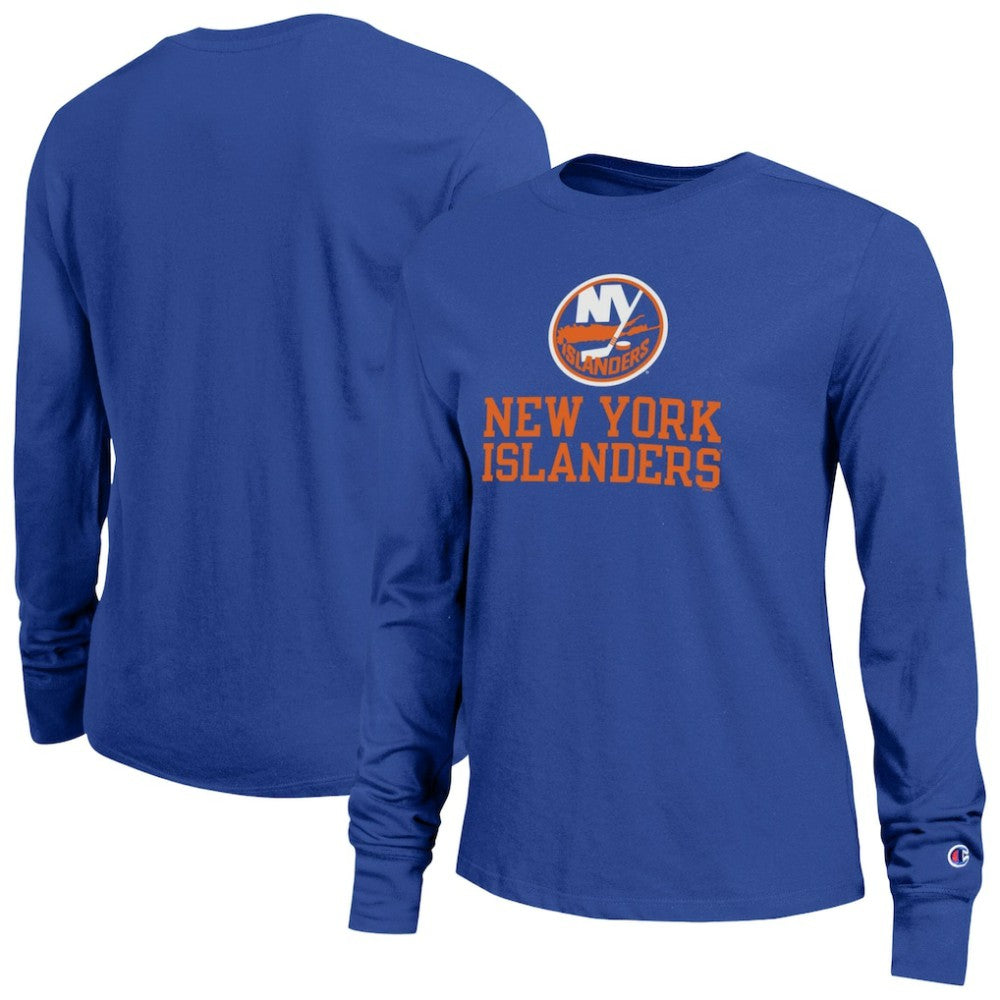 NHL Royal New York Islanders Champion Women's Wordmark Lockup Long Sleeve T-Shirt