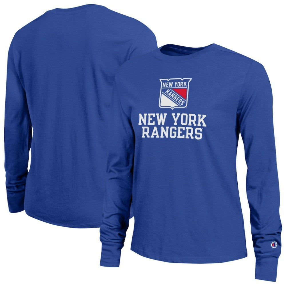 NHL Royal New York Rangers Champion Women's Wordmark Lockup Long Sleeve T-Shirt
