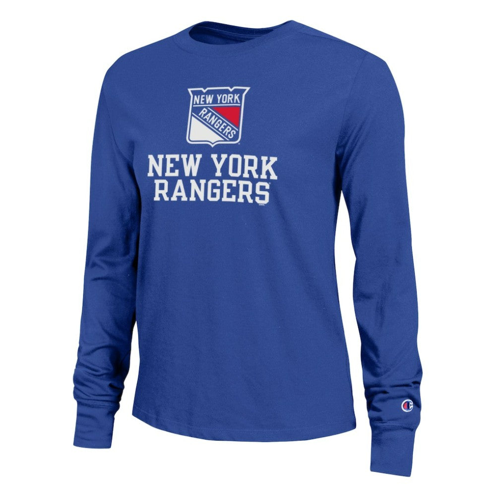 NHL Royal New York Rangers Champion Women's Wordmark Lockup Long Sleeve T-Shirt