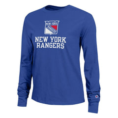NHL Royal New York Rangers Champion Women's Wordmark Lockup Long Sleeve T-Shirt