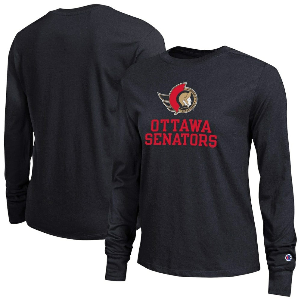 NHL Black Ottawa Senators Champion Women's Wordmark Lockup Long Sleeve T-Shirt