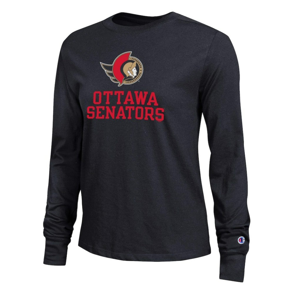 NHL Black Ottawa Senators Champion Women's Wordmark Lockup Long Sleeve T-Shirt