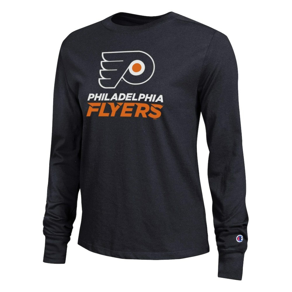 NHL Black Philadelphia Flyers Champion Women's Wordmark Lockup Long Sleeve T-Shirt
