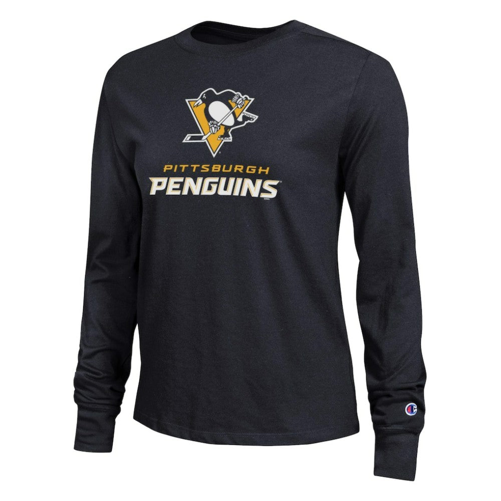 NHL Black Pittsburgh Penguins Champion Women's Wordmark Lockup Long Sleeve T-Shirt