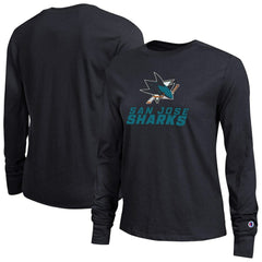 NHL Black San Jose Sharks Champion Women's Wordmark Lockup Long Sleeve T-Shirt