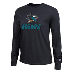 NHL Black San Jose Sharks Champion Women's Wordmark Lockup Long Sleeve T-Shirt