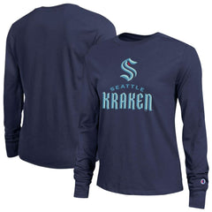 NHL Navy Seattle Kraken Champion Women's Wordmark Lockup Long Sleeve T-Shirt