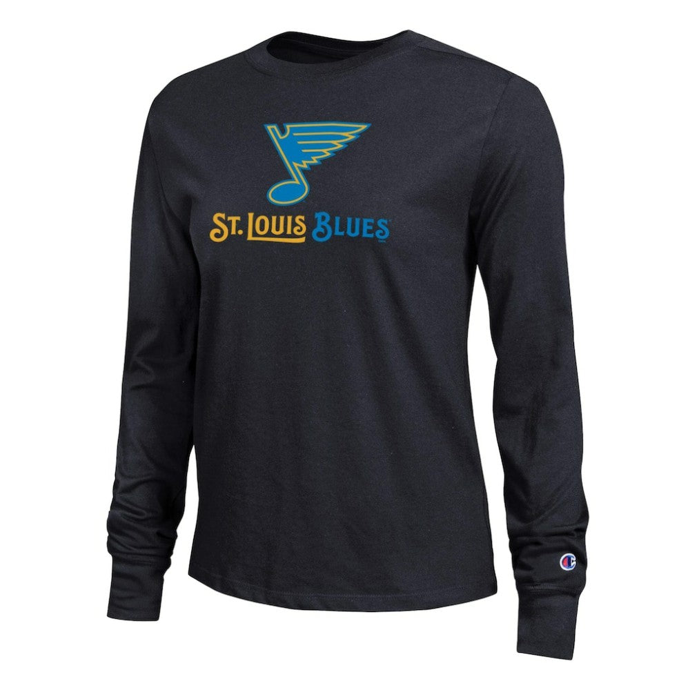 NHL Black St. Louis Blues Champion Women's Wordmark Lockup Long Sleeve T-Shirt